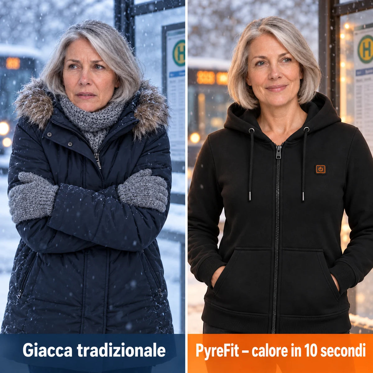 Confronto: giacca invernale normale e Cosaro con riscaldamento