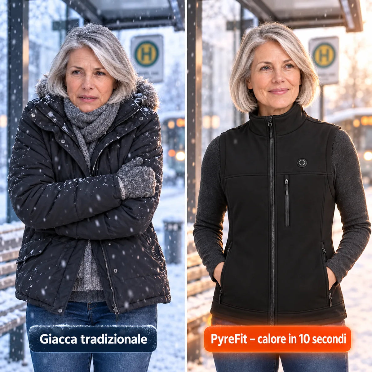 Confronto: giacca invernale classica ed Elaressa con riscaldamento