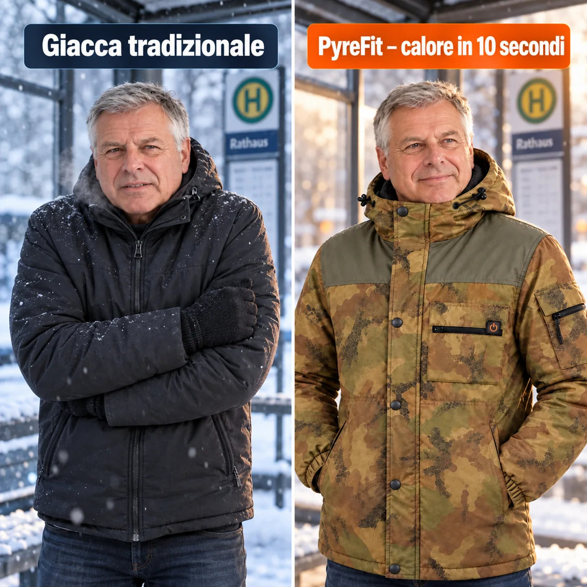 Confronto: giacca invernale classica e Mistro con riscaldamento