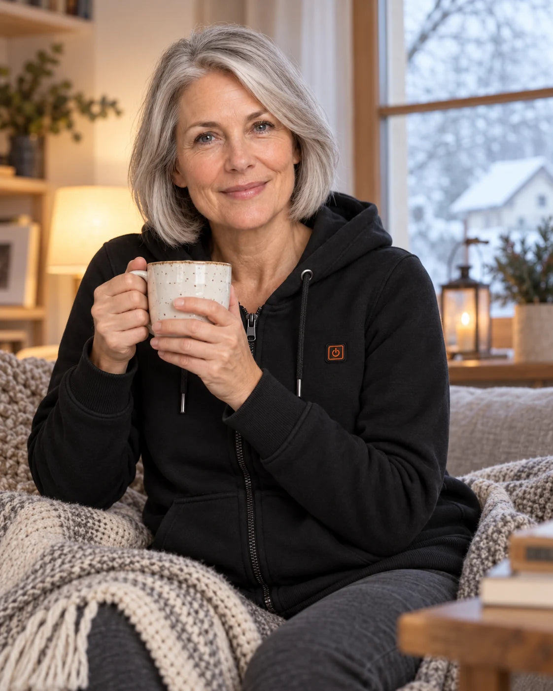 Felpa riscaldata da donna con zip PyreFit Cosaro in inverno: a casa