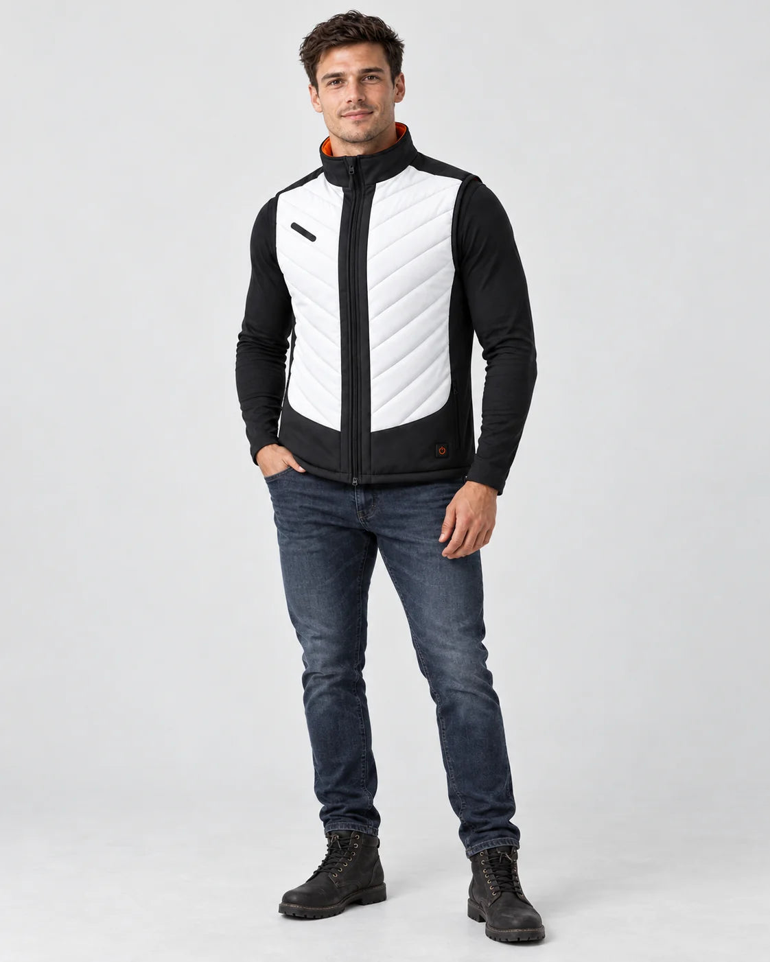 Gilet riscaldato sportivo da uomo PyreFit Novaro, vista a figura intera