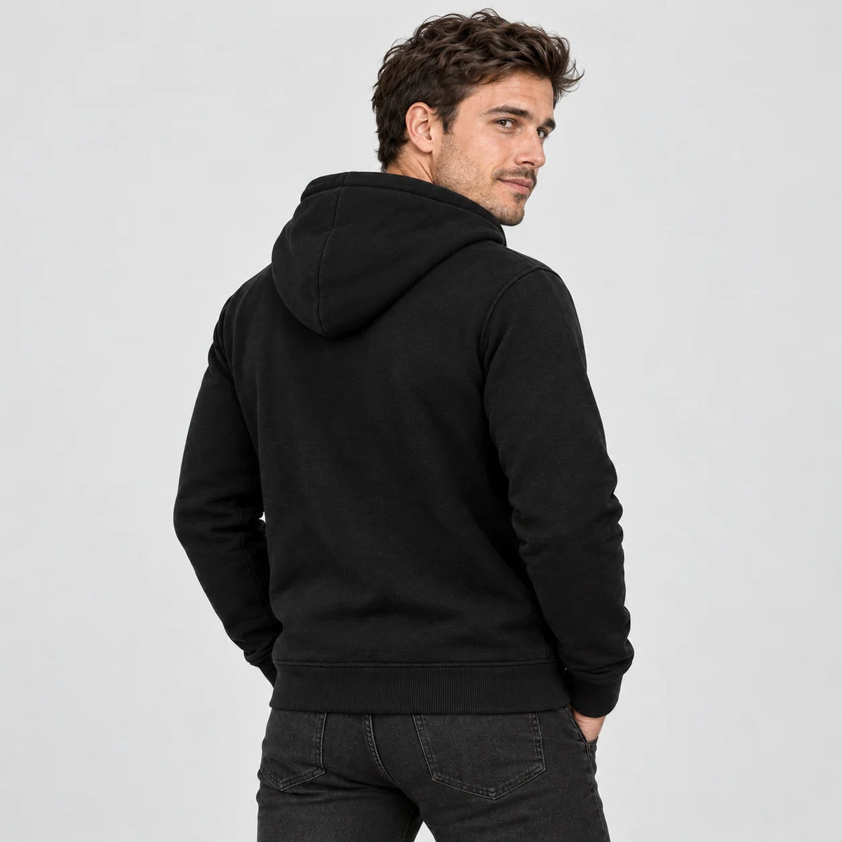 Felpa riscaldata unisex con zip e cappuccio PyreFit Olivora, vista posteriore