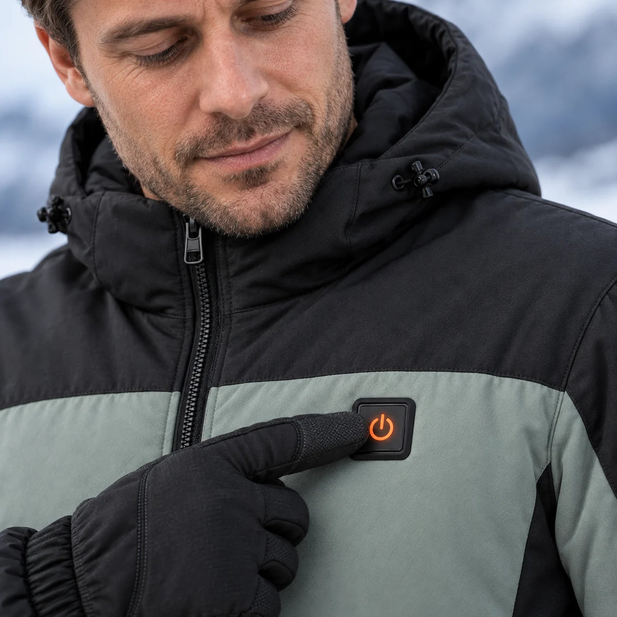 Parka riscaldato unisex PyreFit Schiefer, dettaglio del pulsante di comando