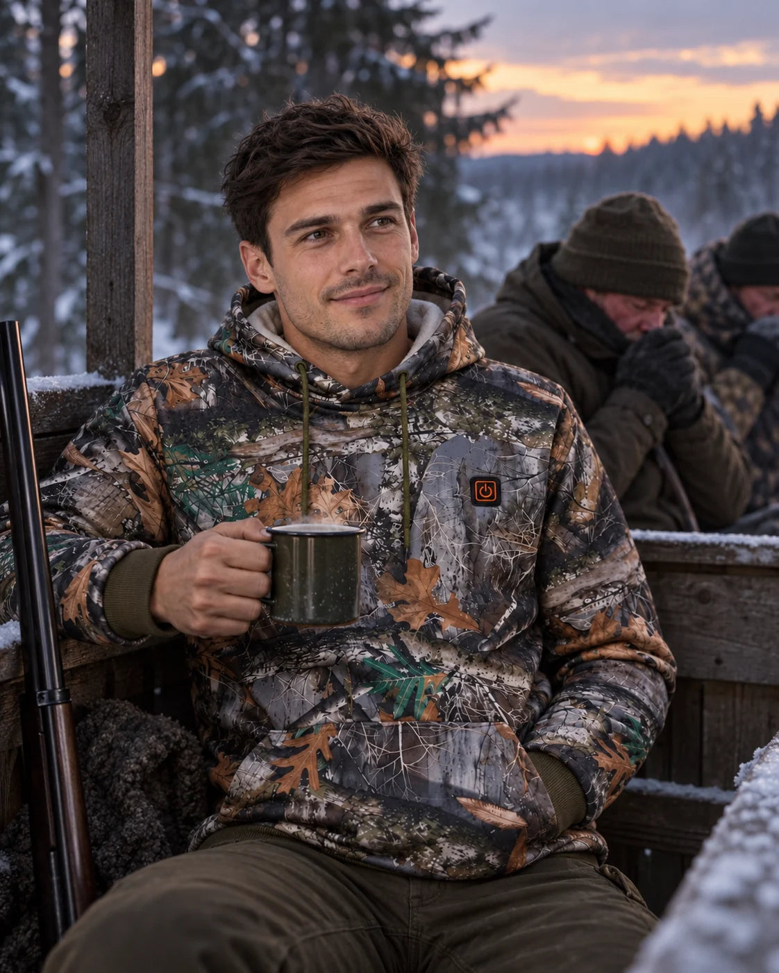Felpa riscaldata con cappuccio fantasia bosco PyreFit Zippo in inverno: all'appostamento di caccia