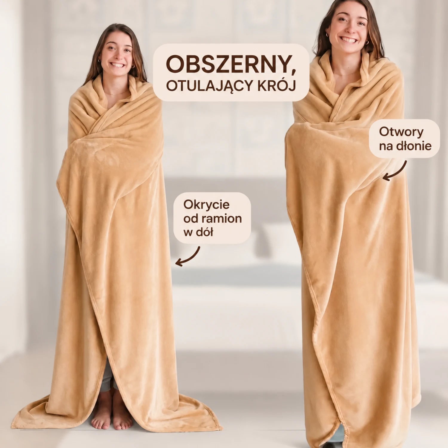 Obszerny krój, otulające zakrycie