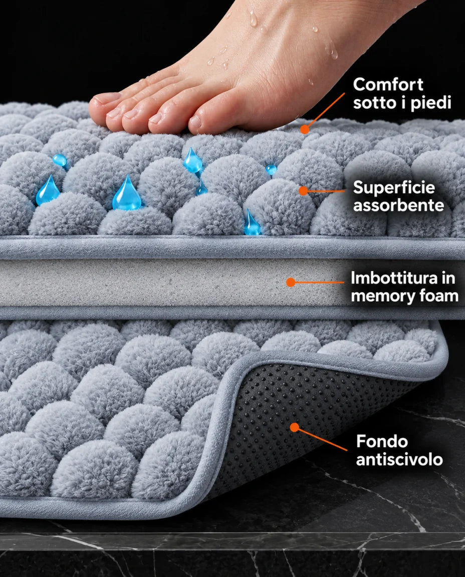 Una superficie assorbente per la routine del bagno