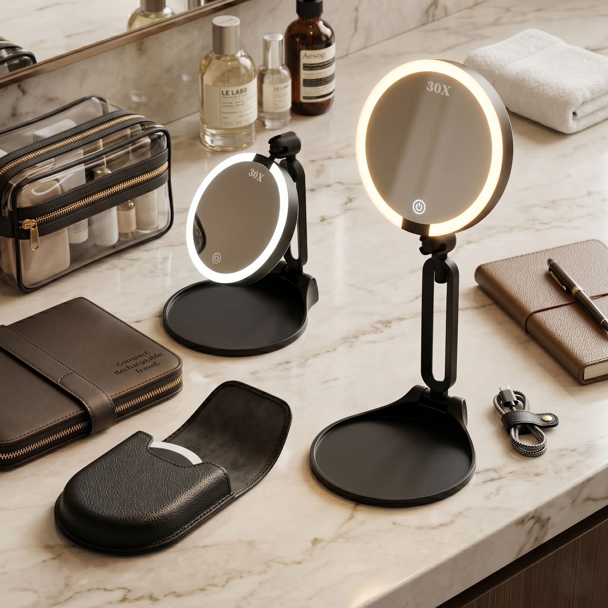 LED Makeup Mirror with Lights & 30X Magnification - Pyre Fit