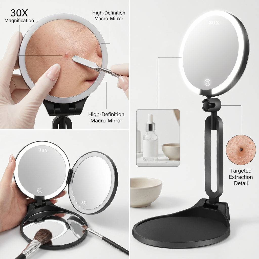 LED Makeup Mirror with Lights & 30X Magnification - Pyre Fit