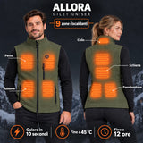 Gilet riscaldato unisex PyreFit Allora: 9 zone riscaldanti su nuca, petto, addome, schiena e zona lombare