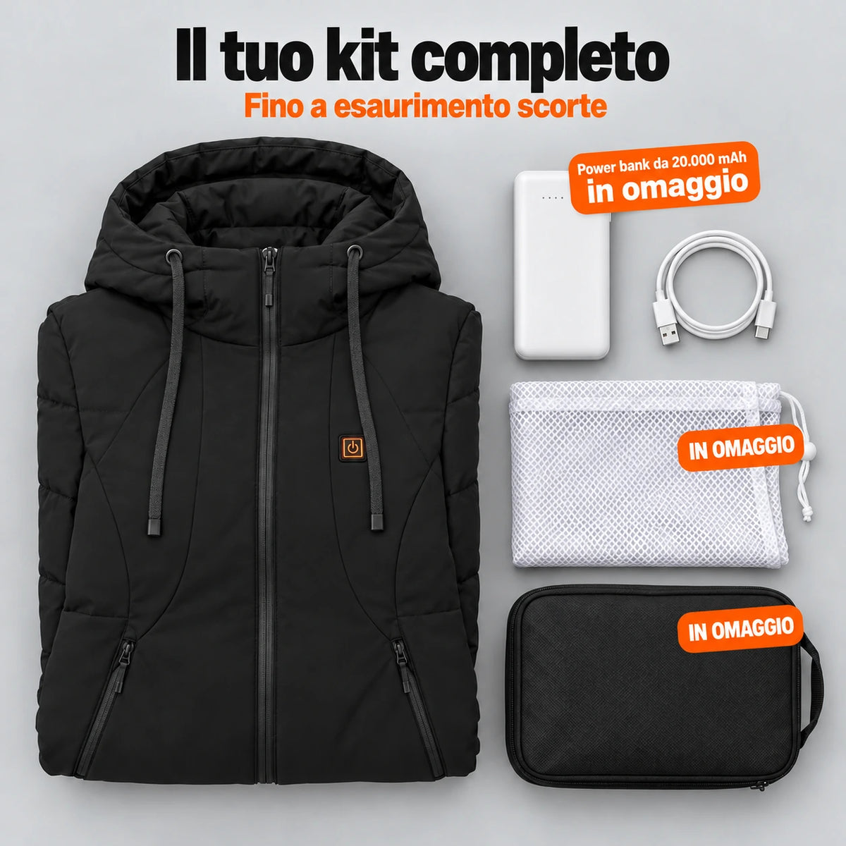 Set completo: Alpina, power bank da 20.000 mAh, cavo di ricarica, sacchetto per il bucato e borsa
