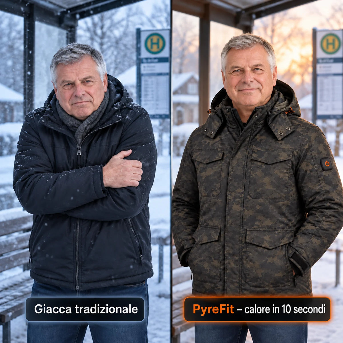 Confronto: giacca invernale classica ed Alpino con riscaldamento