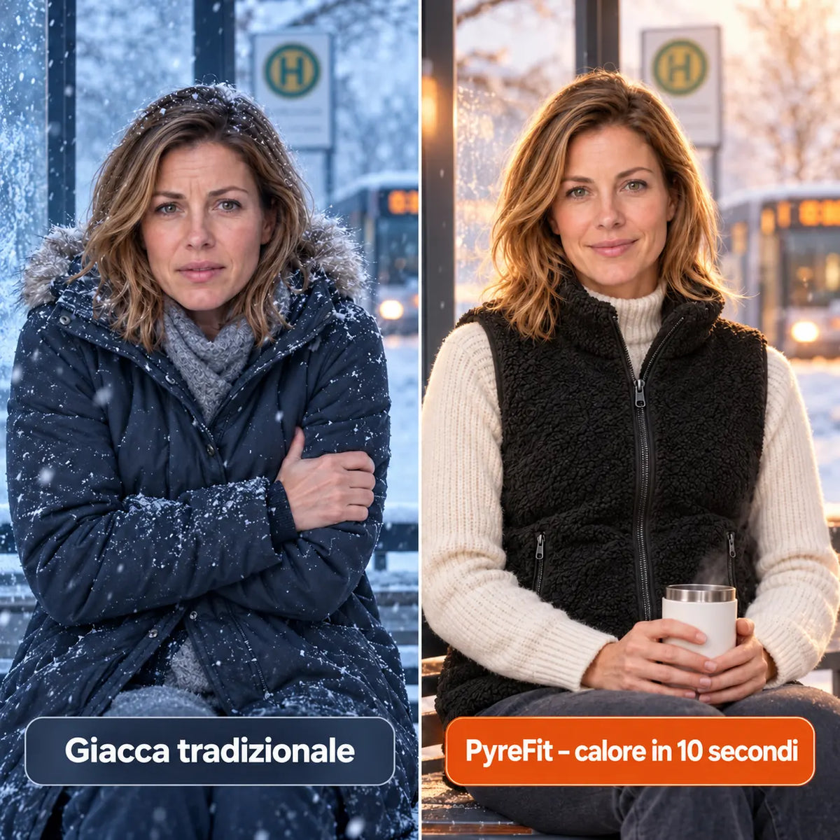 Confronto: giacca invernale normale e Amparo con riscaldamento