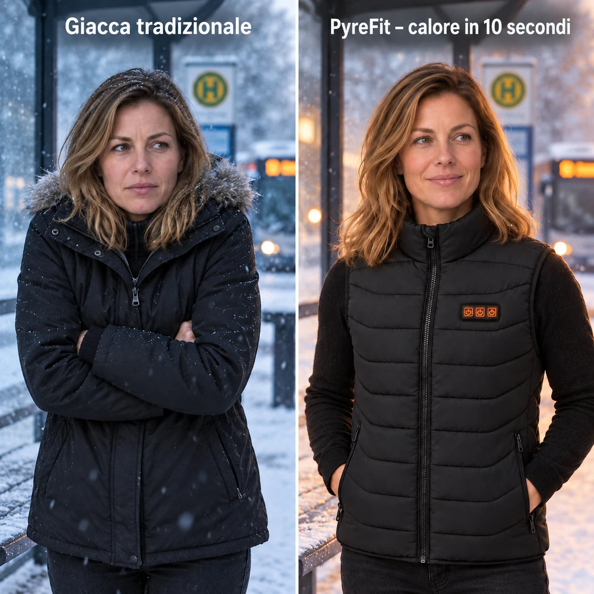 Confronto: giacca invernale normale e Aurina con riscaldamento
