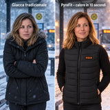 Confronto: giacca invernale normale e Aurina con riscaldamento