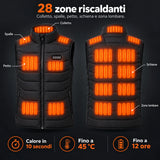 Gilet riscaldato unisex PyreFit Aurina: 28 zone riscaldanti su colletto, spalle, petto, schiena e zona lombare