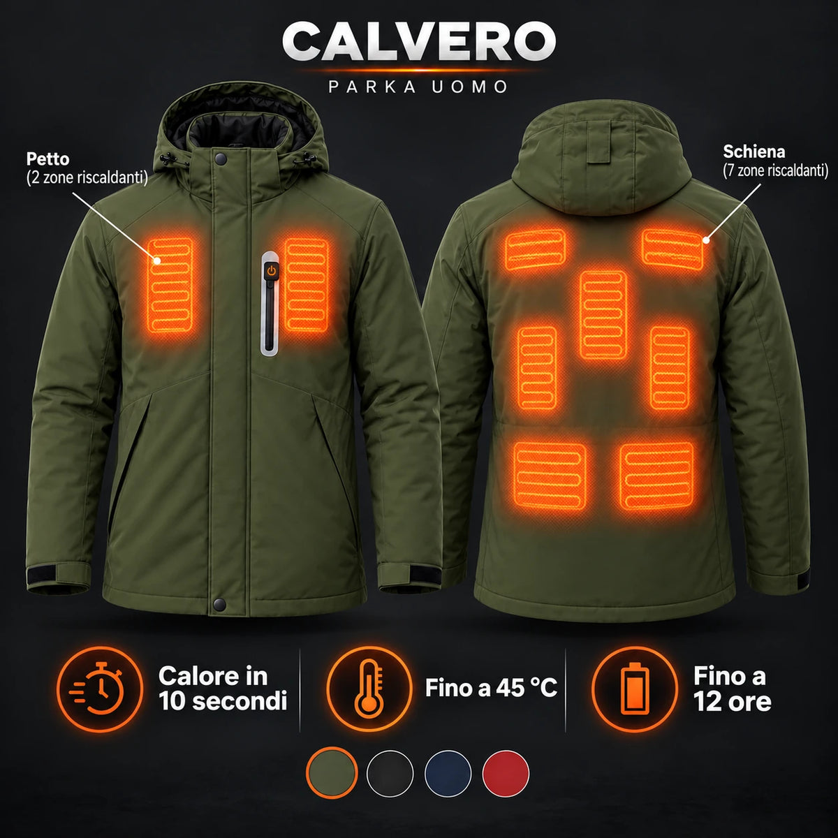 Parka riscaldato da uomo PyreFit Calvero: 9 zone riscaldanti su petto e schiena