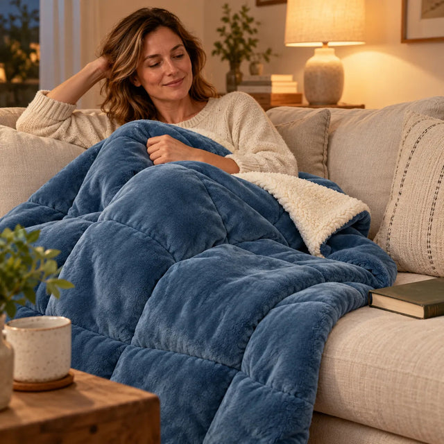 Coperta invernale PyreFit sul divano