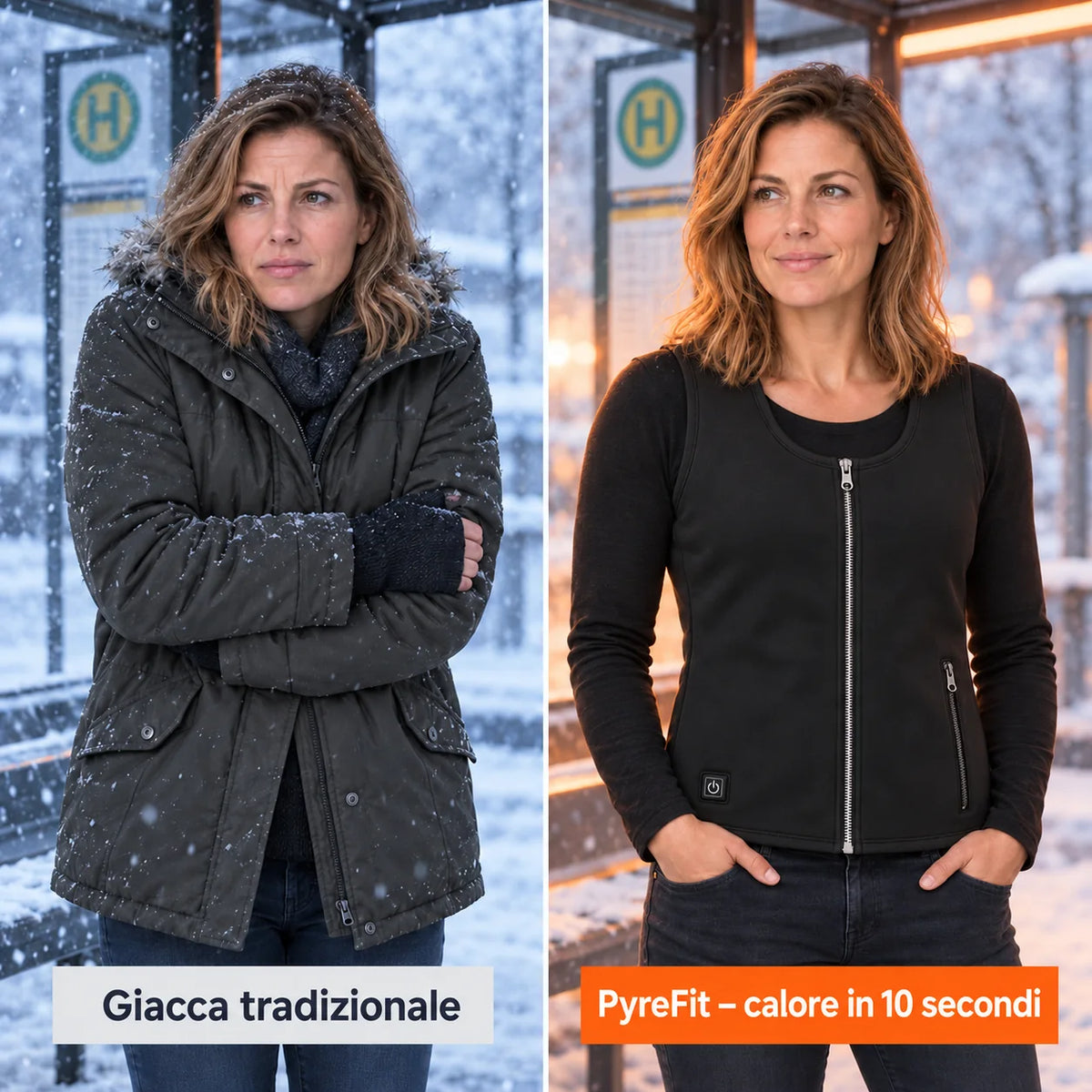 Confronto: giacca invernale classica e Duvaro con riscaldamento