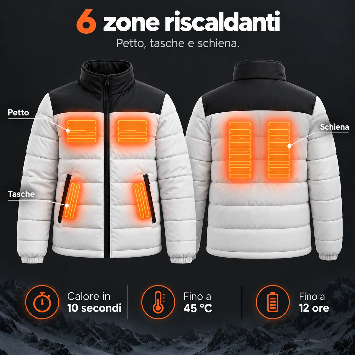 Piumino trapuntato riscaldato PyreFit Expelia: 6 zone riscaldanti su petto, tasche e schiena