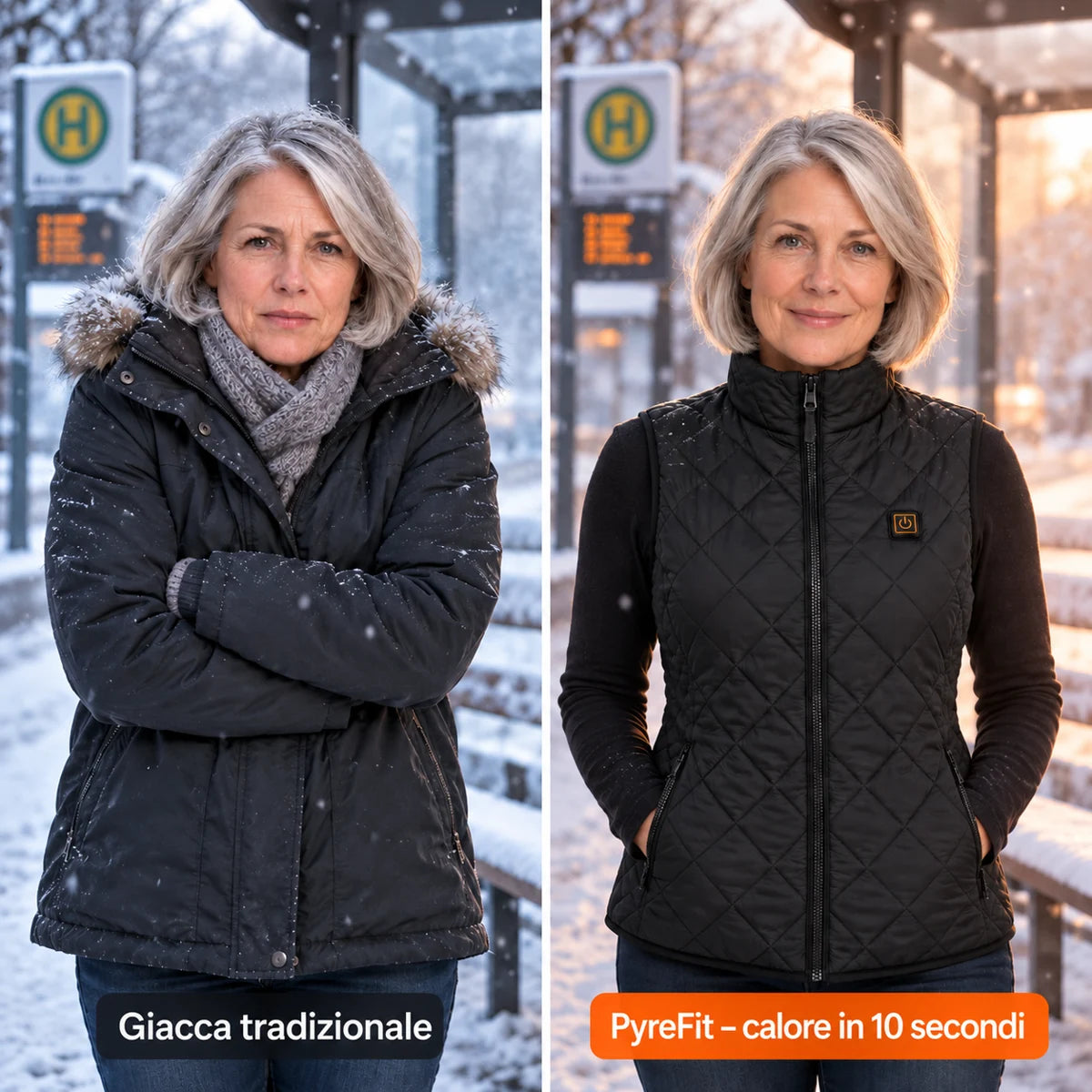 Confronto: giacca invernale classica e Feinora con riscaldamento