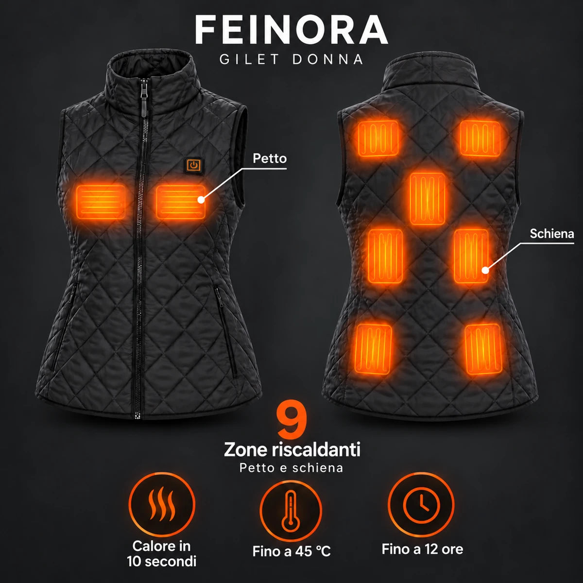 Gilet riscaldato da donna PyreFit Feinora: 9 zone riscaldanti su petto e schiena