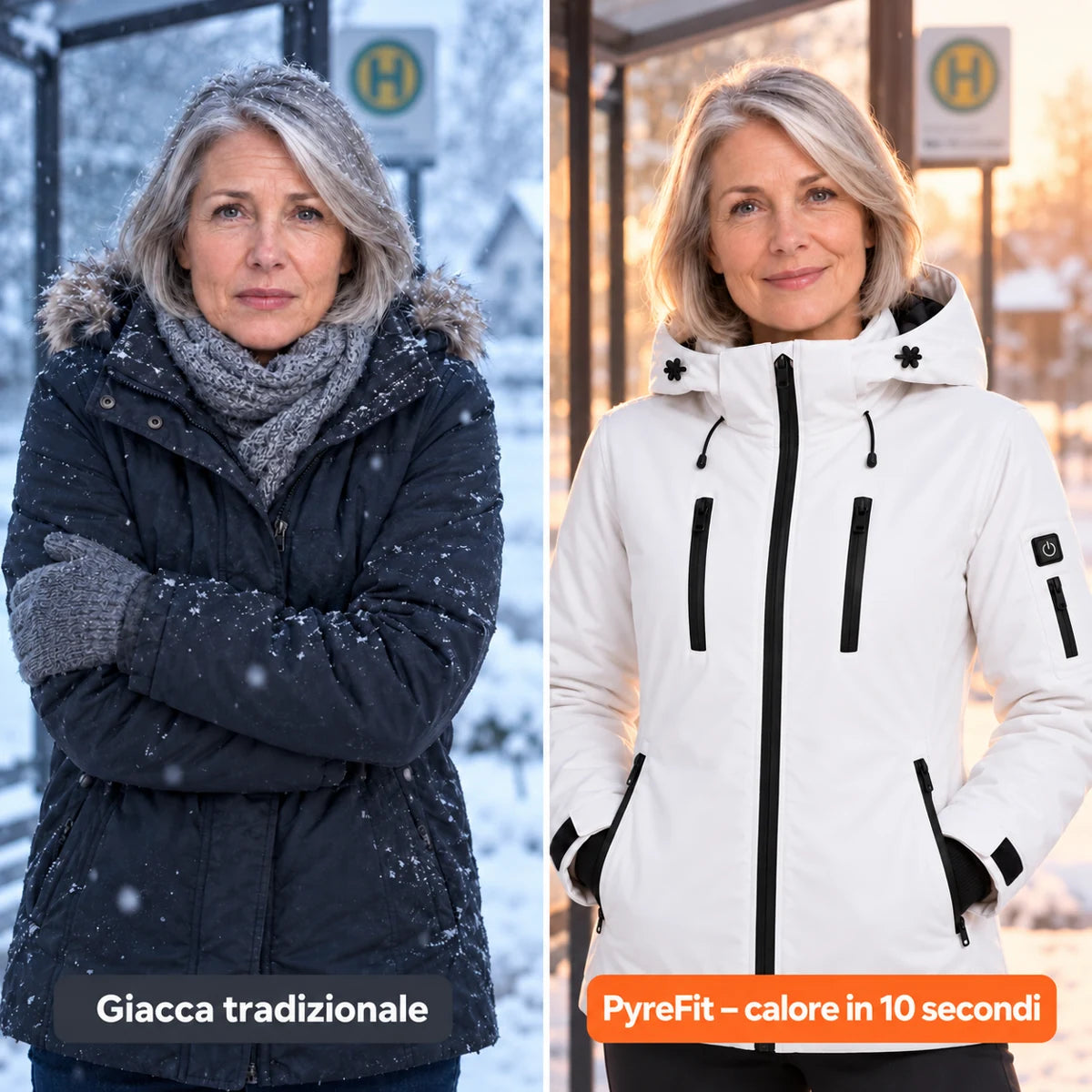Confronto: giacca invernale classica e Glacio con riscaldamento