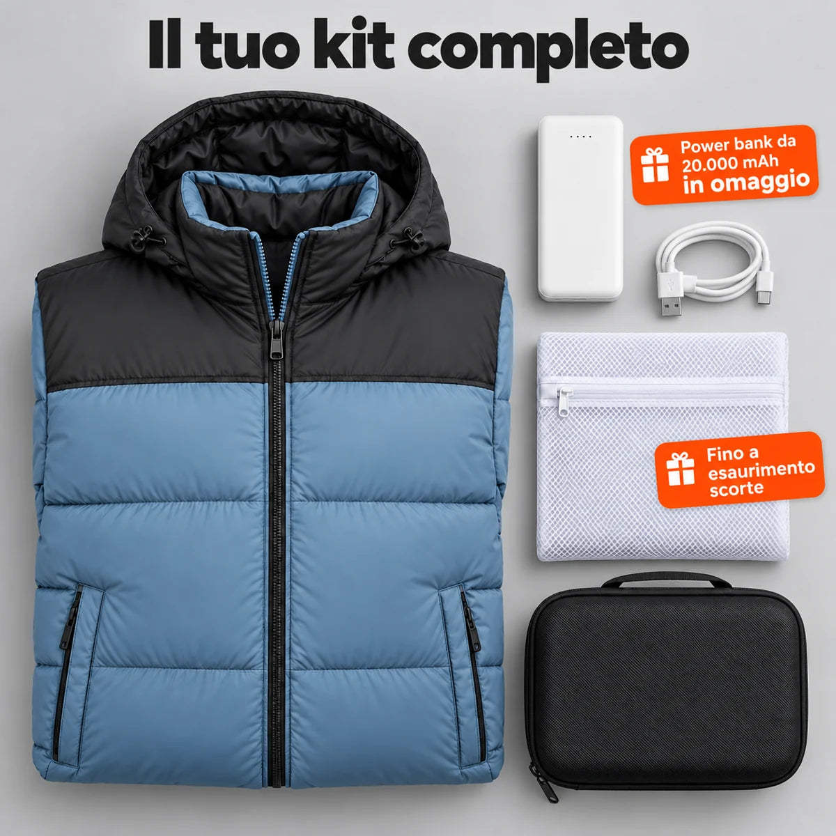 Set completo: Gletor, power bank da 20.000 mAh, cavo di ricarica, sacchetto per il bucato e borsa