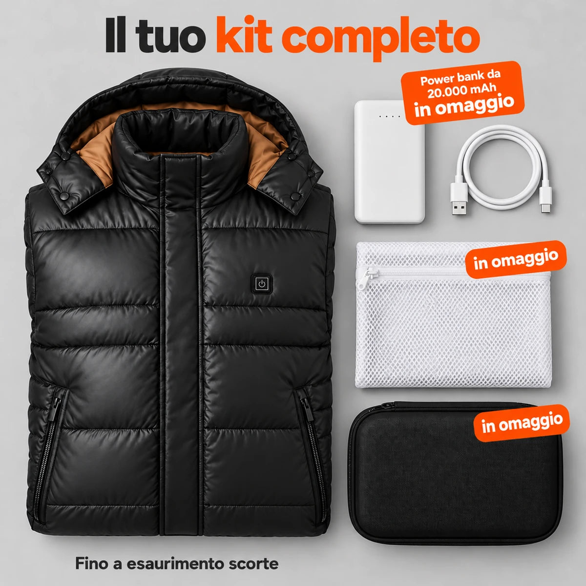 Set completo: Norvia, power bank da 20.000 mAh, cavo di ricarica, sacchetto per il bucato e borsa