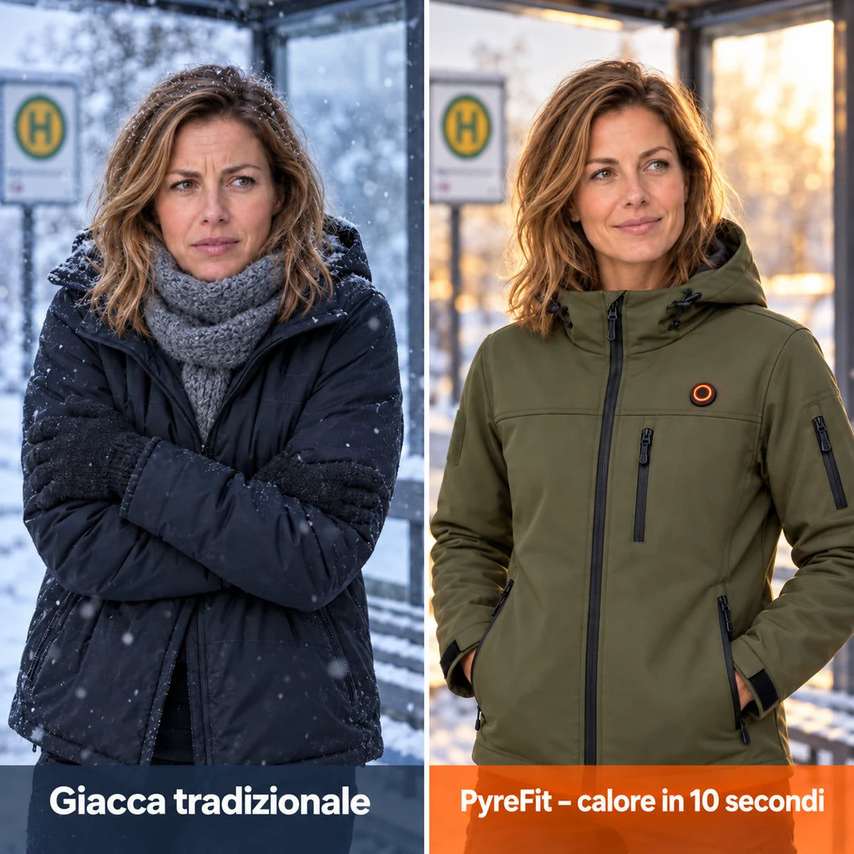 Confronto: giacca invernale classica e Novera con riscaldamento