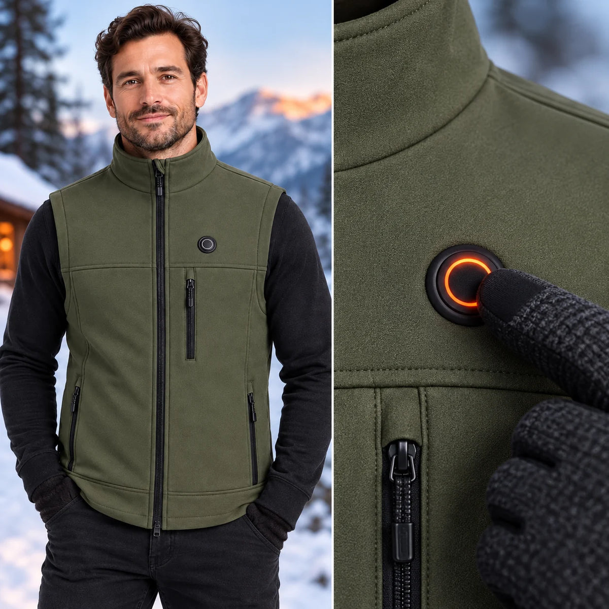 Gilet riscaldato unisex PyreFit Allora, dettaglio del pulsante di comando