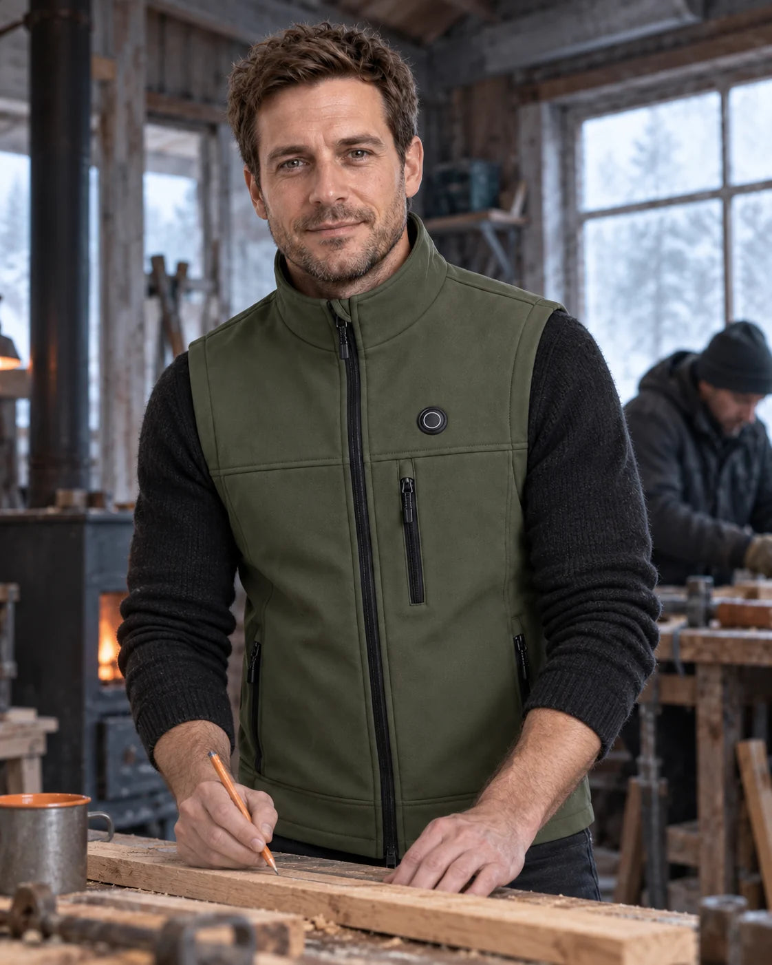 Gilet riscaldato unisex PyreFit Allora in inverno: in officina