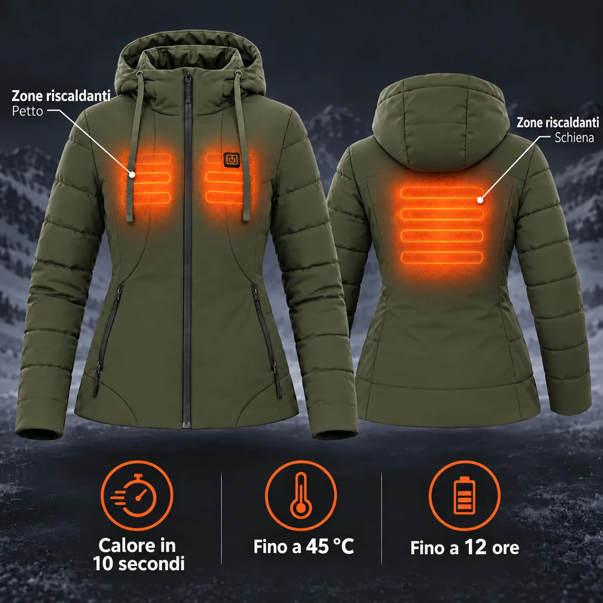 PyreFit Alpina in verde oliva – zone riscaldanti