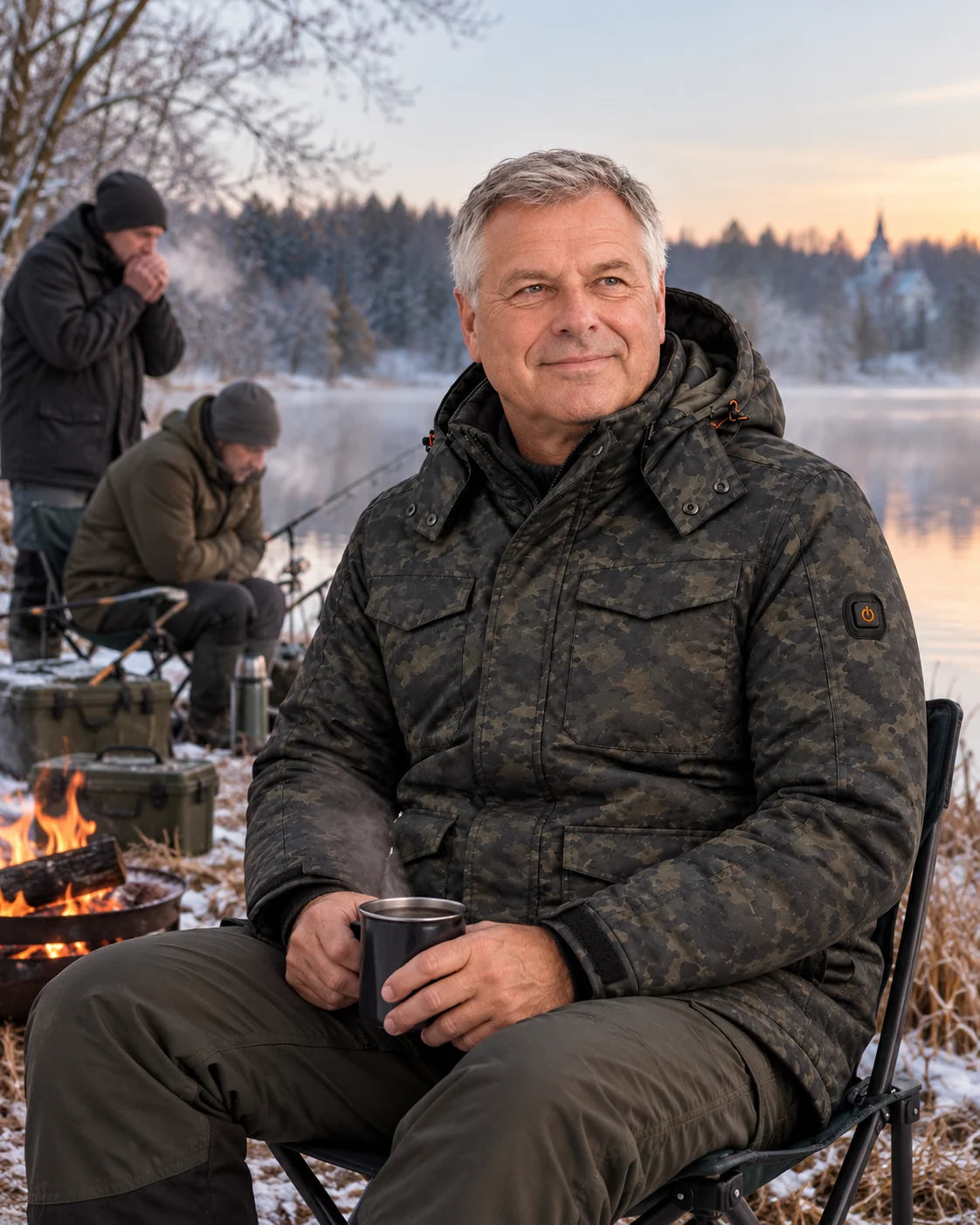 Giacca riscaldata mimetica da uomo PyreFit Alpino in inverno: durante la pesca