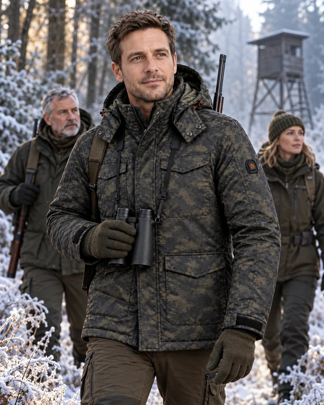 Giacca riscaldata mimetica da uomo PyreFit Alpino in inverno: nella riserva di caccia