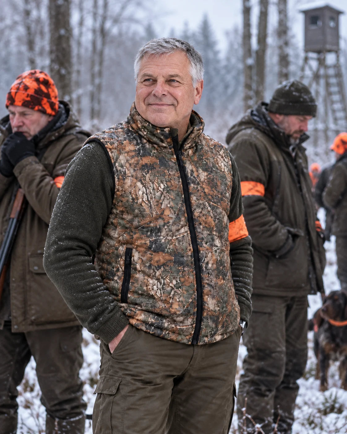 Gilet riscaldato double face PyreFit Altor in inverno: durante una battuta di caccia