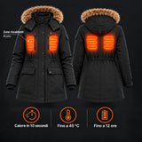 Cappotto invernale riscaldato da donna PyreFit Apexor in nero, panoramica delle zone riscaldanti