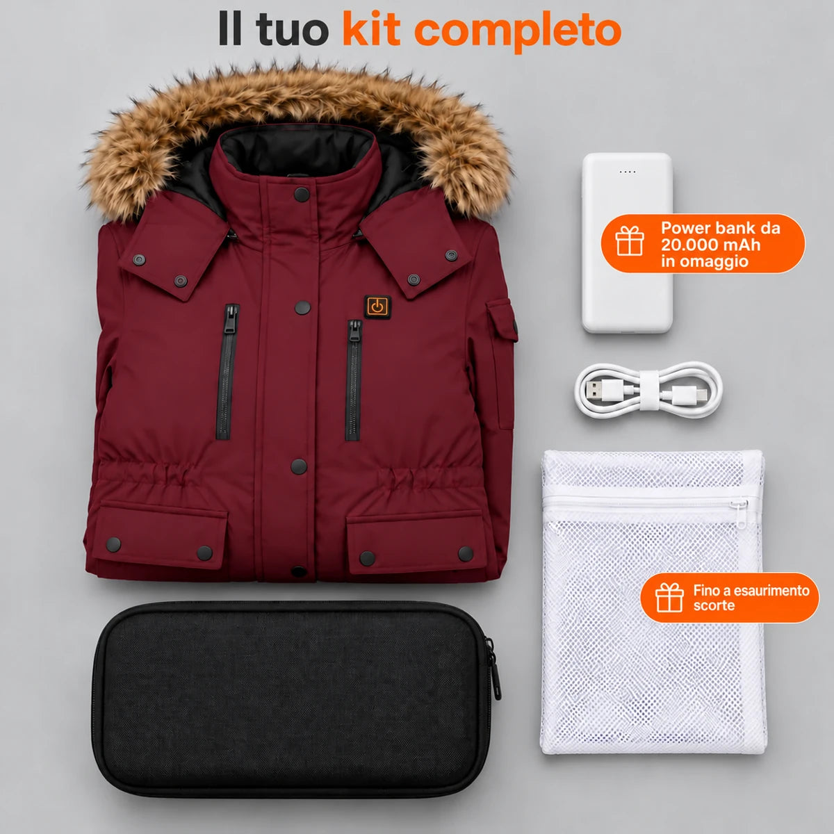 Cappotto invernale riscaldato da donna PyreFit Apexor in bordeaux, set completo