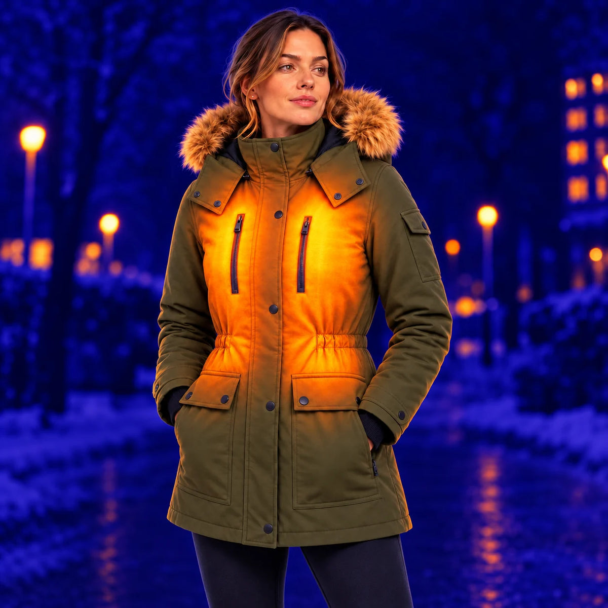 Cappotto invernale riscaldato da donna PyreFit Apexor – calore sul busto