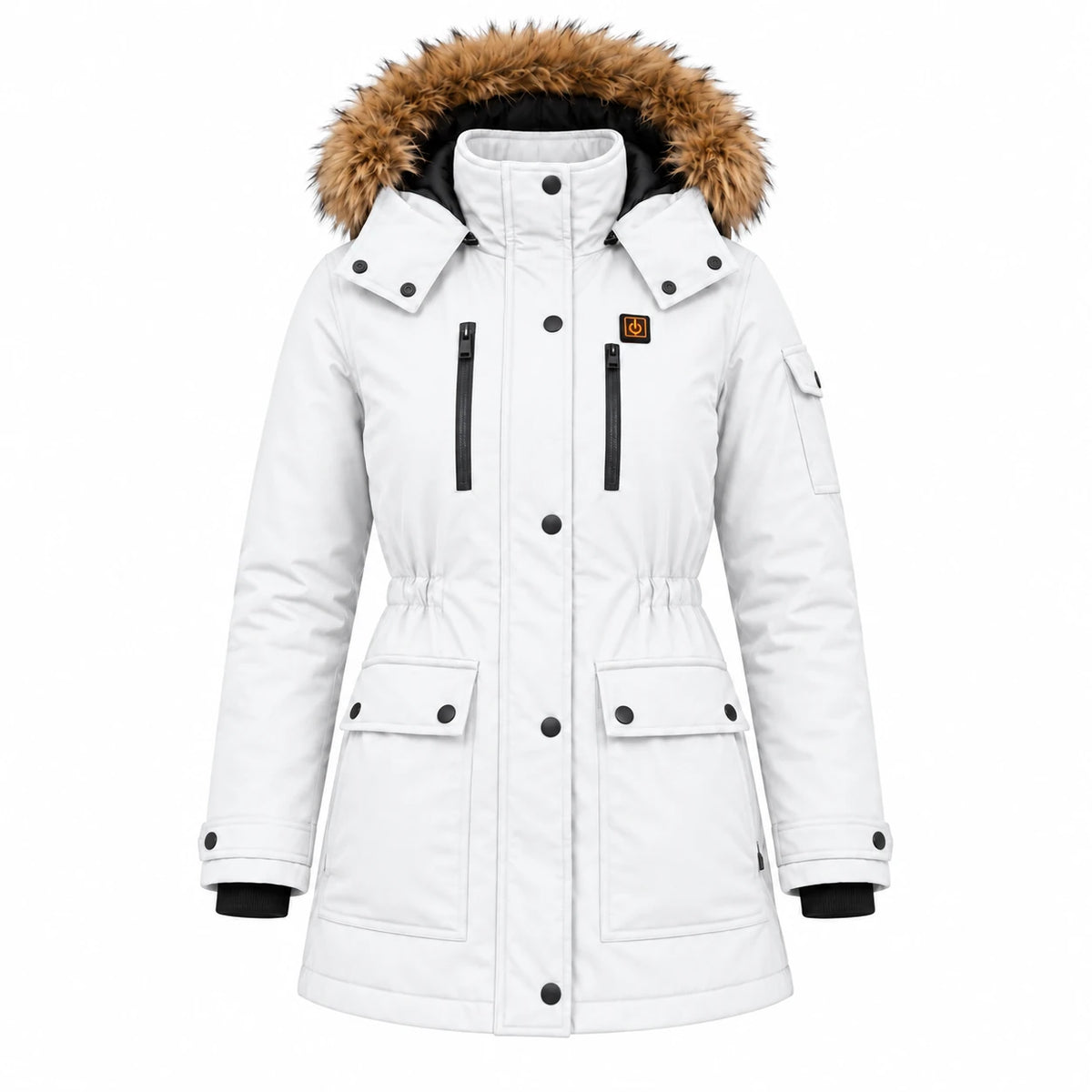 Cappotto invernale riscaldato da donna PyreFit Apexor in bianco, vista del prodotto senza modella