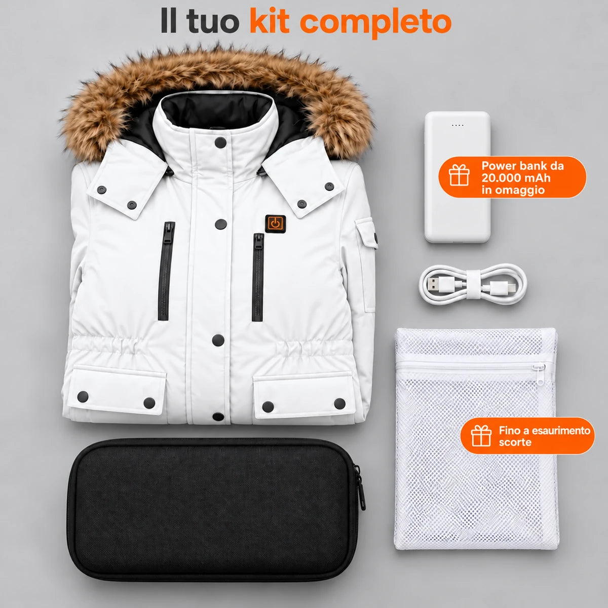 Cappotto invernale riscaldato da donna PyreFit Apexor in bianco, set completo