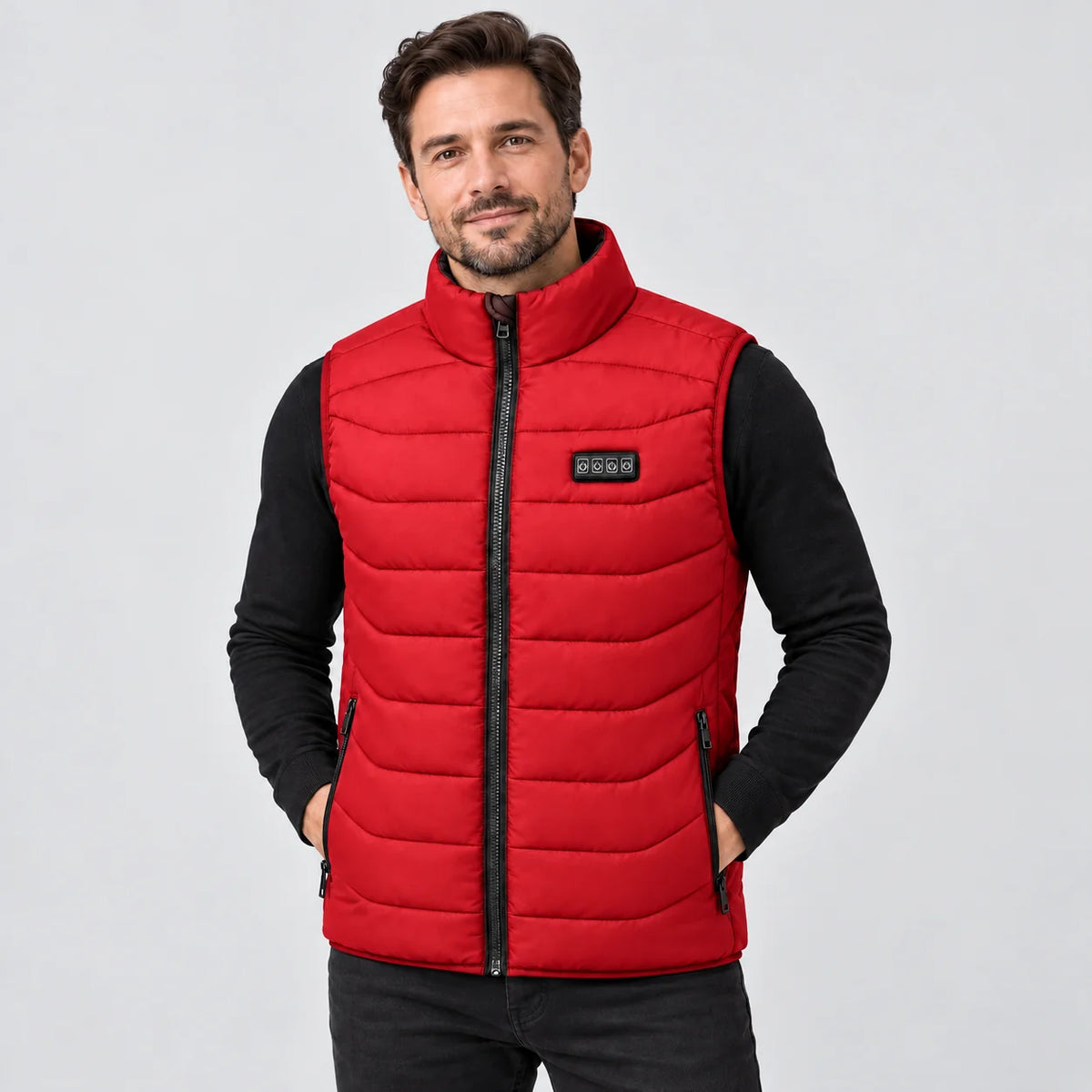 Gilet riscaldato unisex PyreFit Aurina in rosso, vista frontale