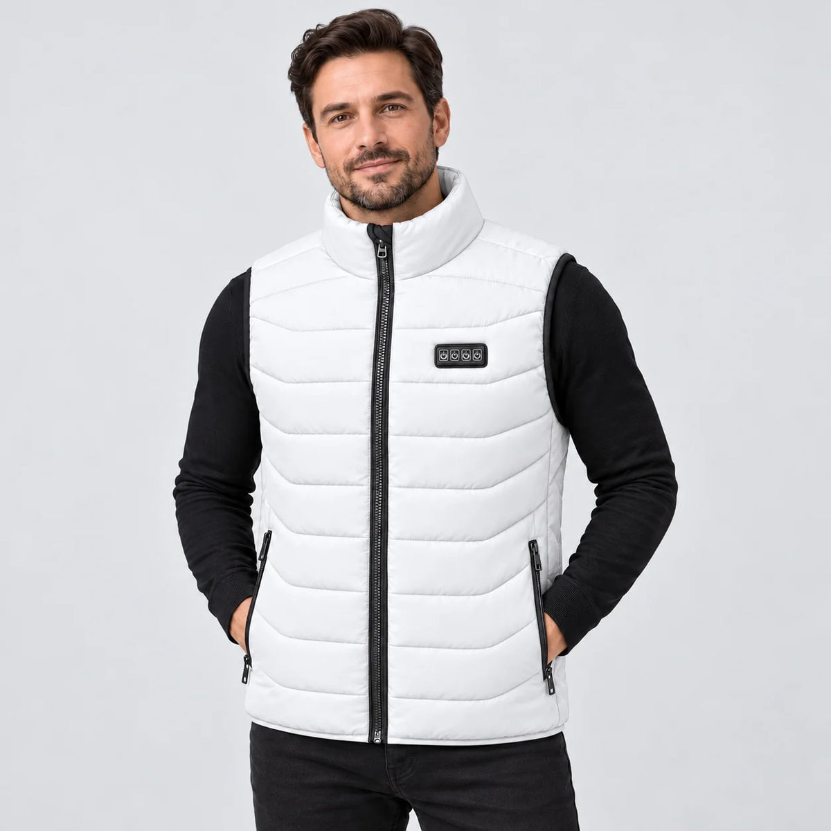 Gilet riscaldato unisex PyreFit Aurina in bianco, vista frontale