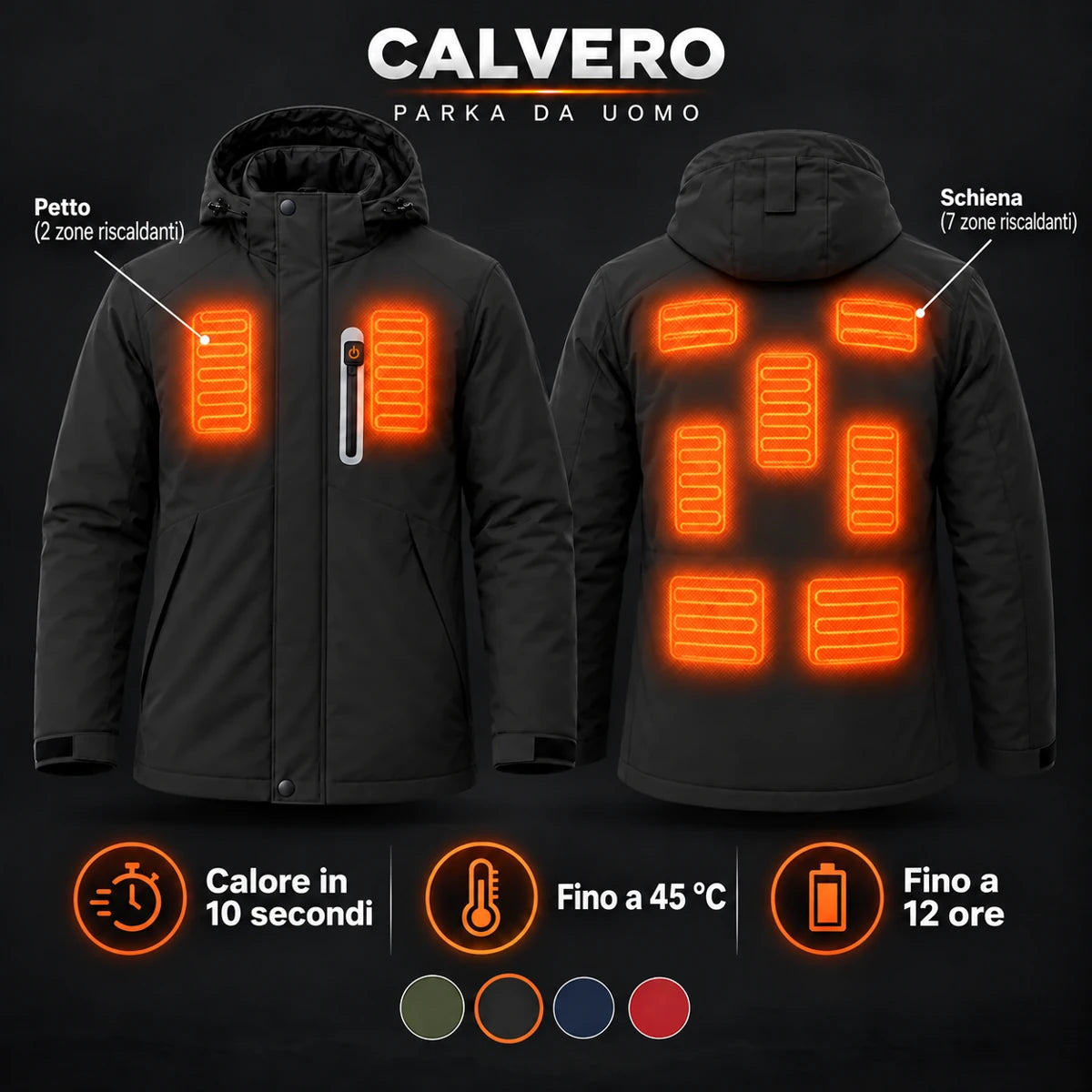 PyreFit Calvero in nero – zone riscaldanti