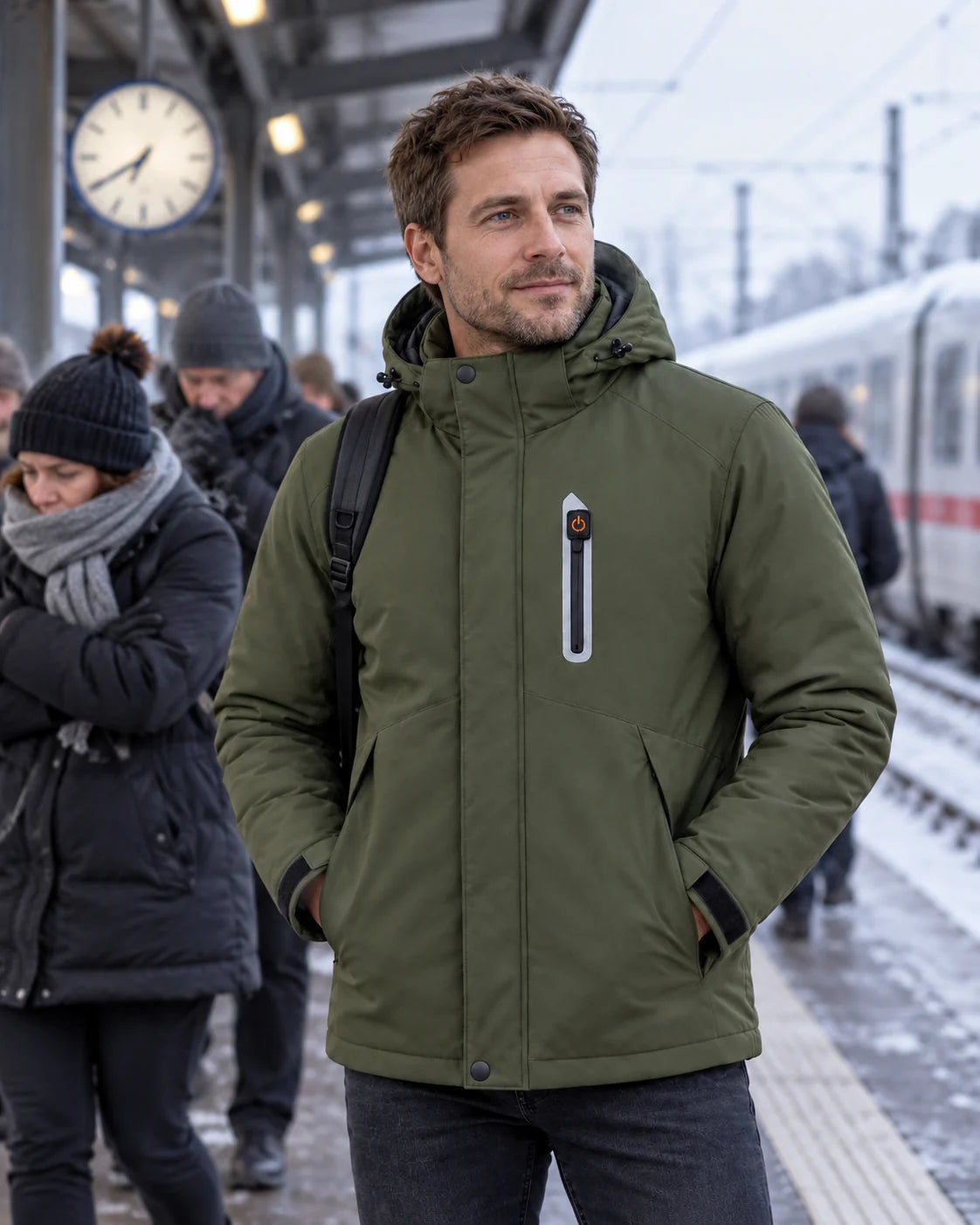 Parka riscaldato da uomo PyreFit Calvero in inverno: al binario