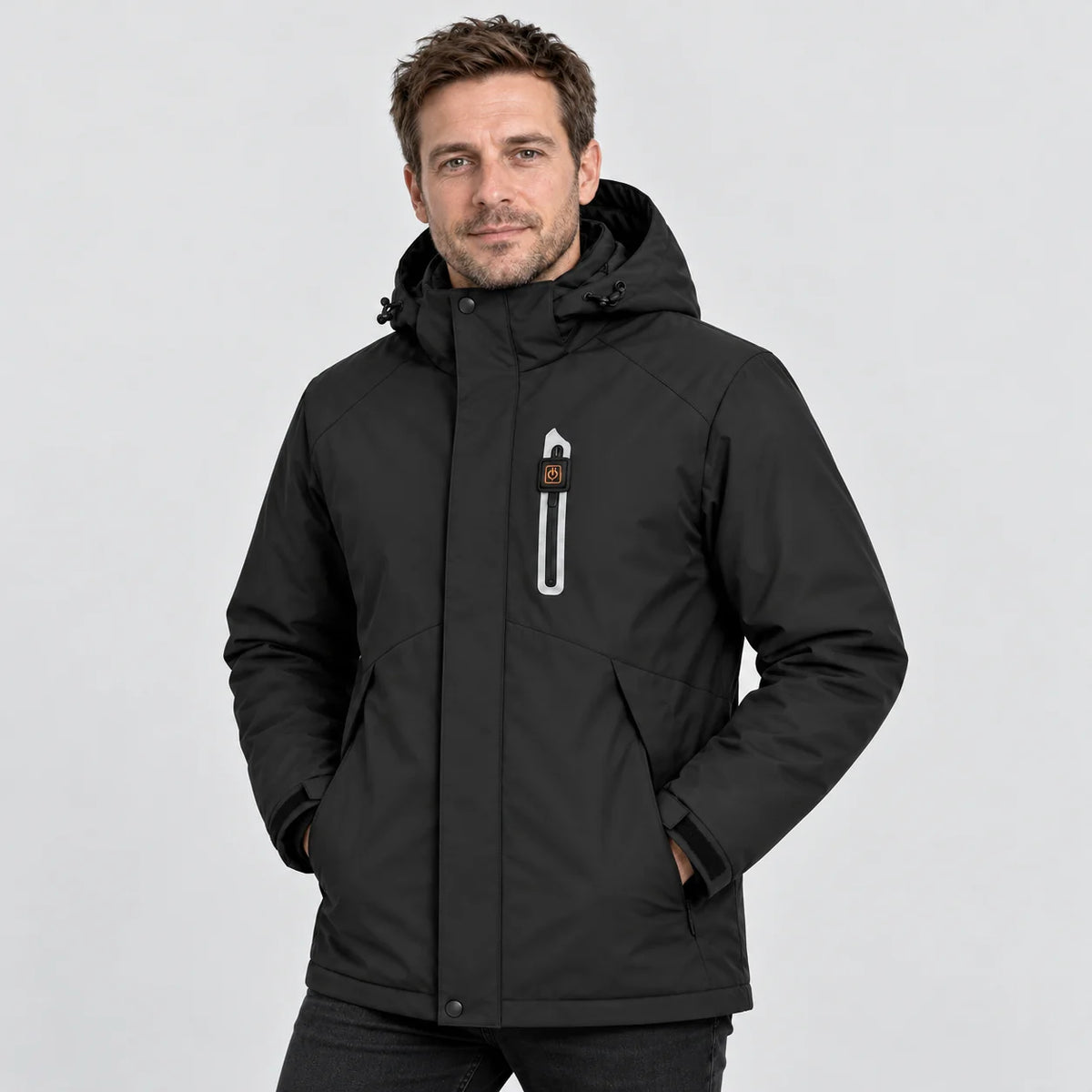 Parka riscaldato da uomo PyreFit Calvero in nero, vista frontale