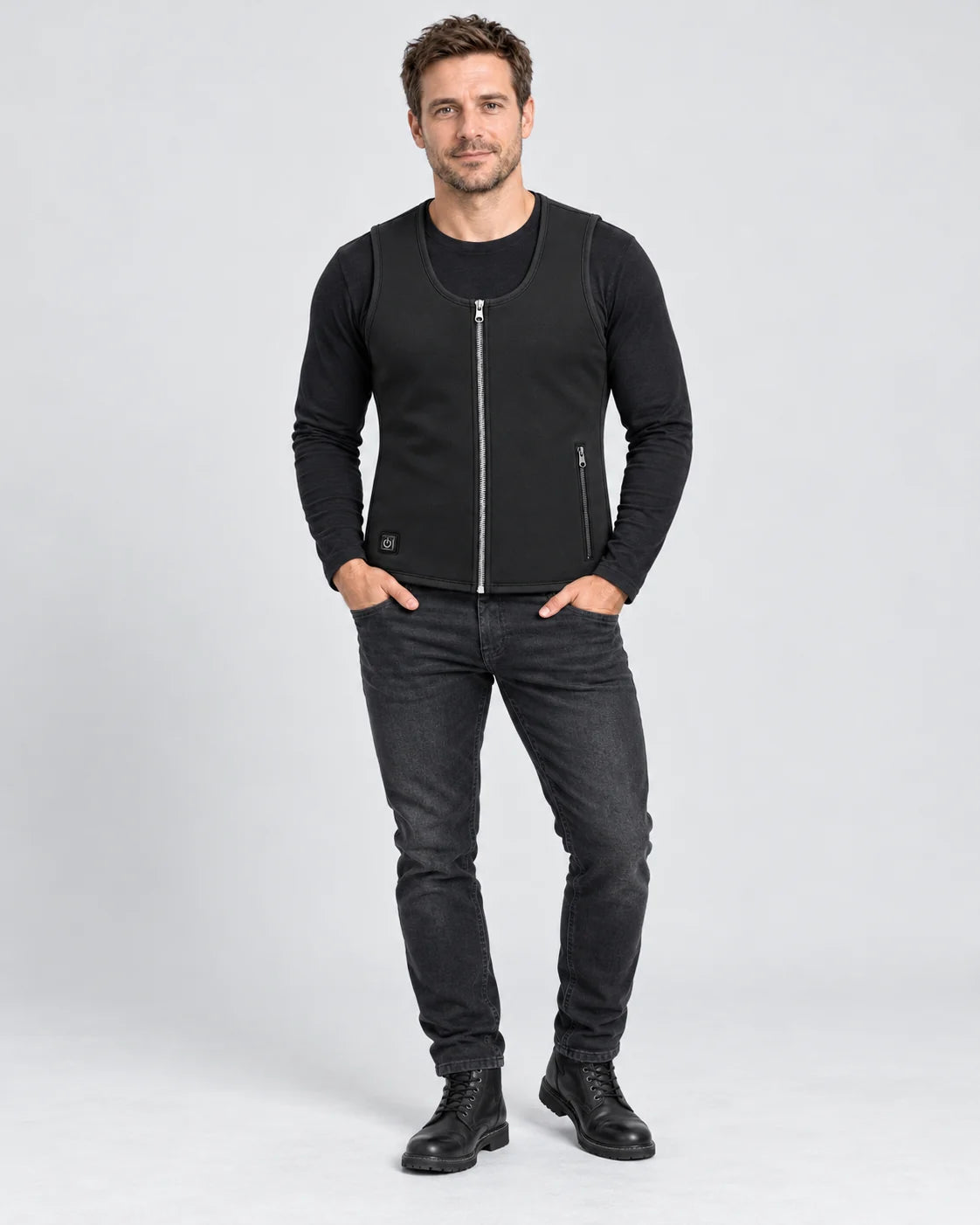 Gilet riscaldato sottile unisex PyreFit Duvaro, vista a figura intera