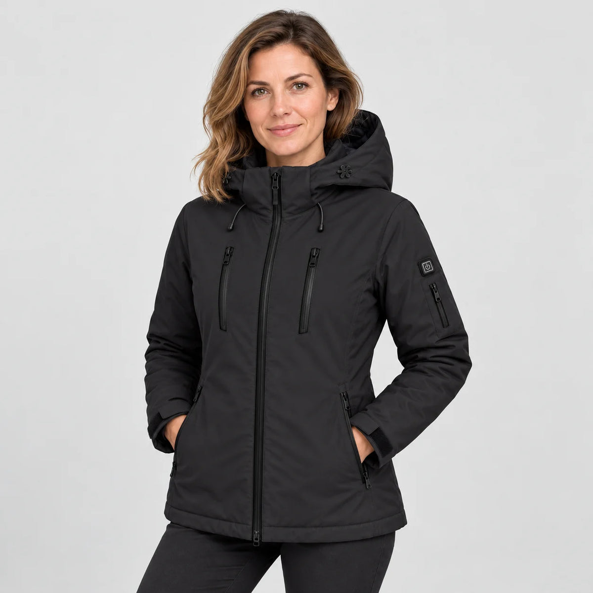 Parka riscaldato da donna PyreFit Glacio in nero, vista frontale