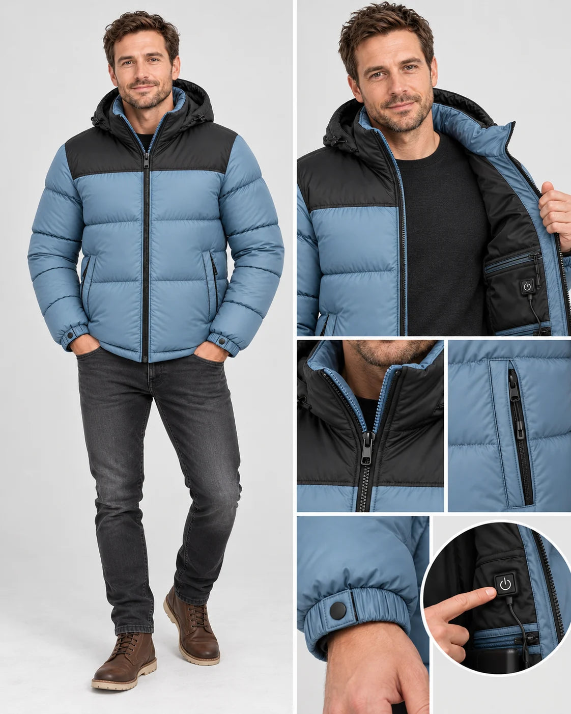 Piumino trapuntato riscaldato unisex PyreFit Gletor, vista a figura intera
