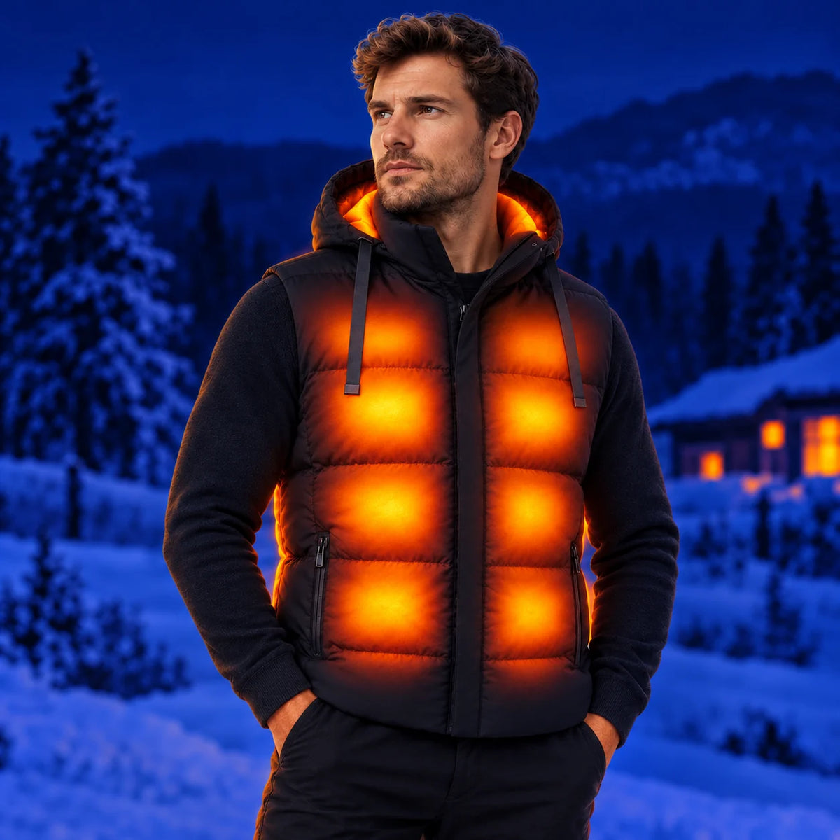 Gilet riscaldato unisex con cappuccio PyreFit Horizonor – calore su petto, addome, nuca e schiena