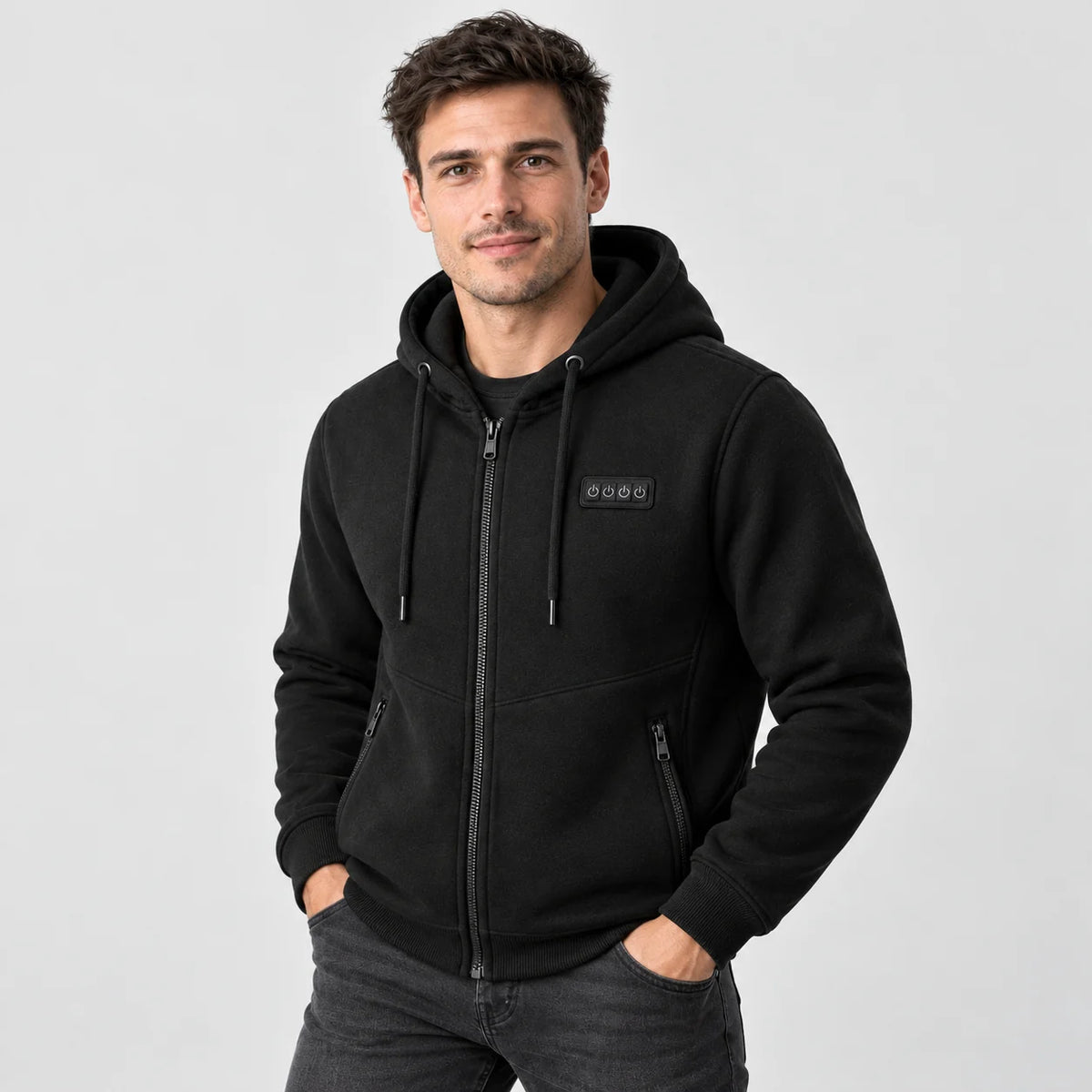 Felpa riscaldata con cappuccio da uomo PyreFit Kernor, vista frontale con modello